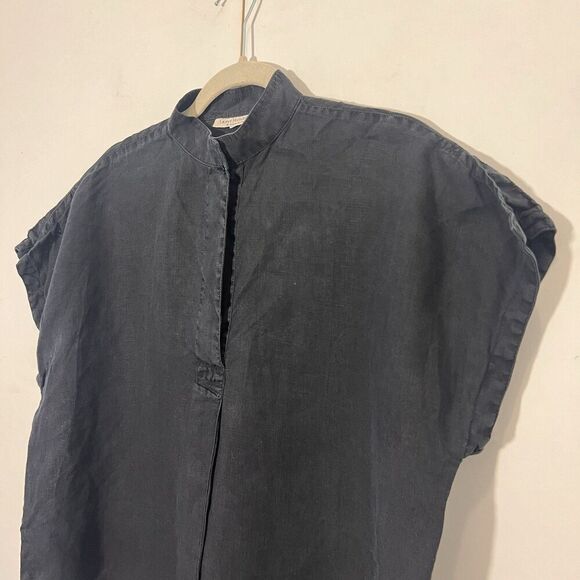 Vintage Gianni Versace Blouse Sz M Linen Boxy Bishop Neck Minimalist Pop Over - Picture 3 of 7